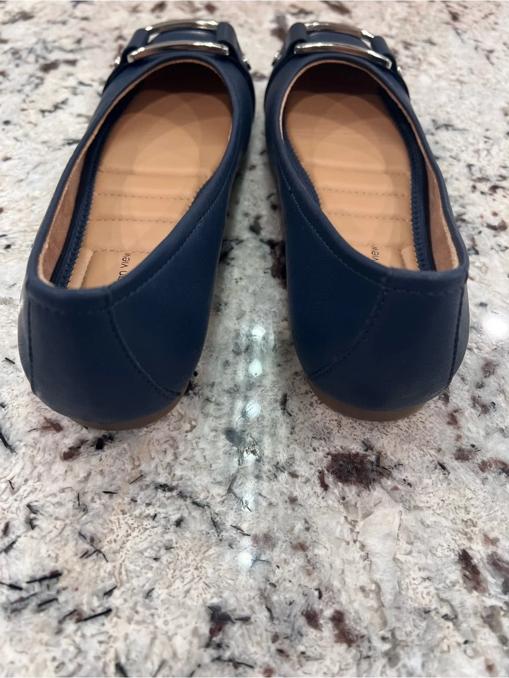 Metro Collection Navy Espadrille-Inspired Ballet Flats with Silver Buckle